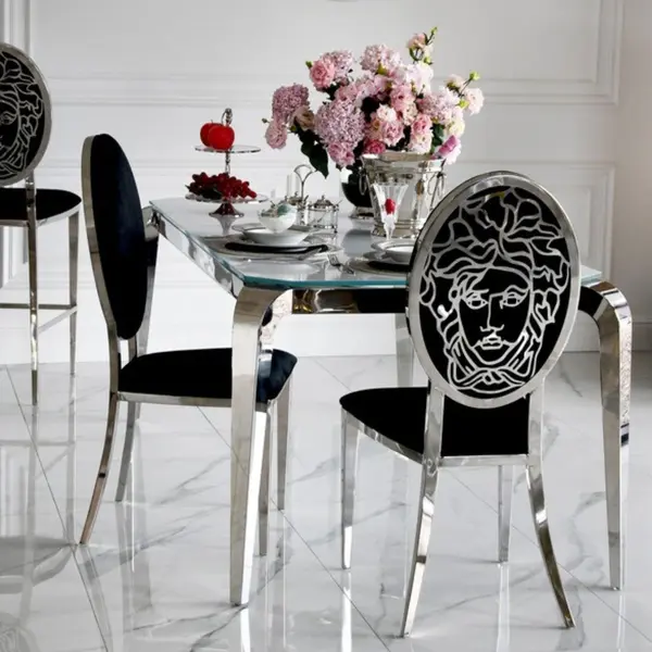 Exclusive dining chair, glamor, modern, steel black, silver MEDUSA