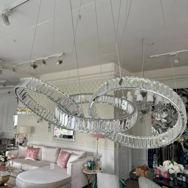 ECLIPSE MAX crystal chandelier, rings, silver, modern glamor hanging lamp for the living room, adjustable