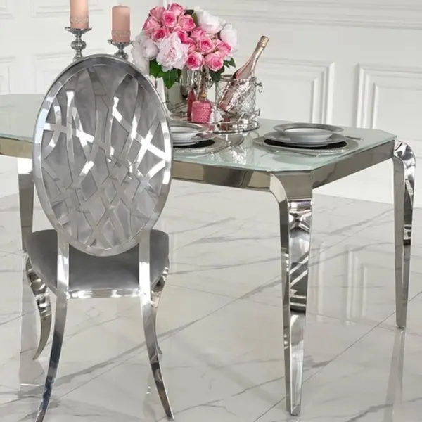 Design glamor table with a glass top, steel, modern, silver ELITE