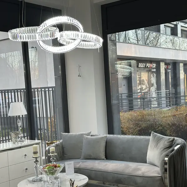 ECLIPSE MAX crystal chandelier, rings, silver, modern glamor hanging lamp for the living room, adjustable