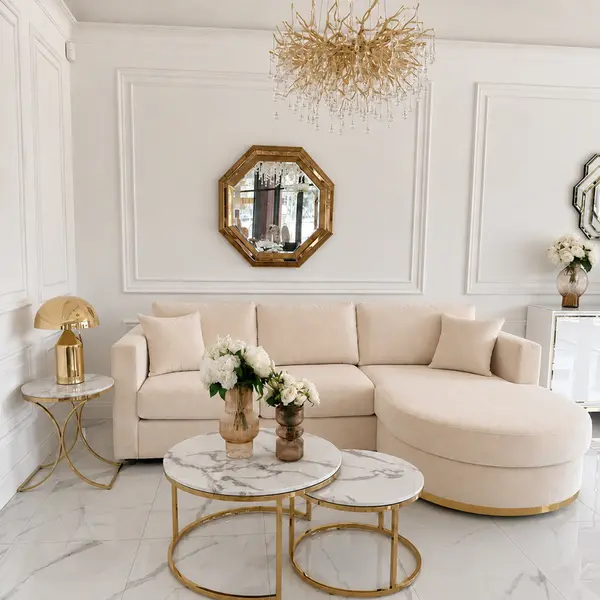 Elegancki  półokrągły złoty narożnik nowoczesny PARIS