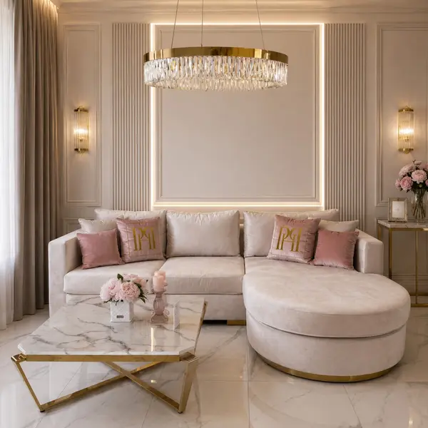 Modern glamor corner sofa, for the living room, rounded, convertible, beige, comfortable corner boucle PARIS