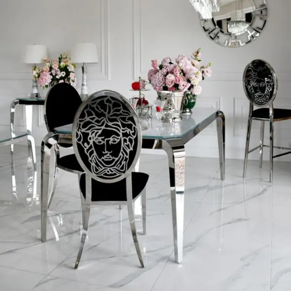 Exclusive dining chair, glamor, modern, steel black, silver MEDUSA