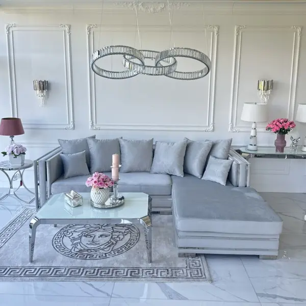 ECLIPSE MAX crystal chandelier, rings, silver, modern glamor hanging lamp for the living room, adjustable