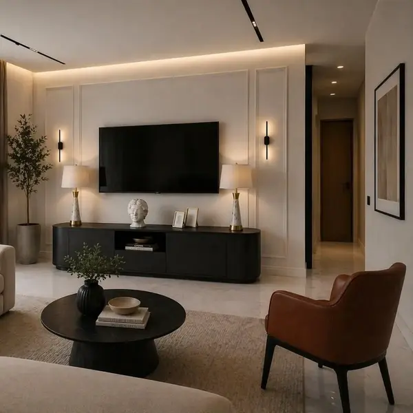 Prezentacja komody AMARA w nowoczesnym salonie, projekt od Primavera Home.