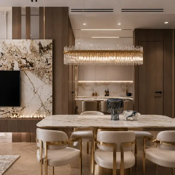 Matowa powierzchnia panelu administracyjnego w designerskim wnętrzu. Projekt od Primavera Home.