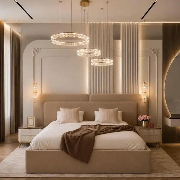 Luksusowy żyrandol Crystal XXL Złoty w eleganckim salonie, dodający szyku, projekt od Primavera Home.