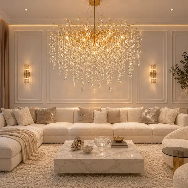 Wyjątkowy design złotego żyrandola kryształowego QUEEN od Primavera Home.