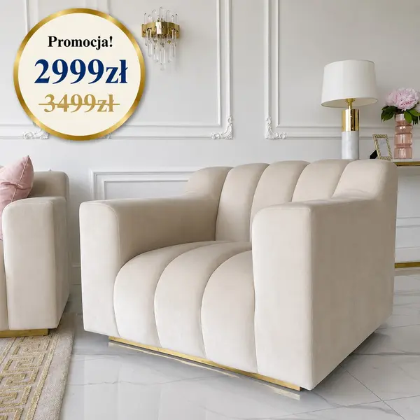 Fotel nowoczesny tapicerowany beżowy w promocji London