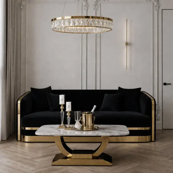 luksusowa sofa do salonu czarna złota