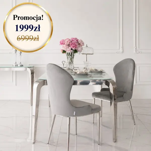 stół nowoczesny srebrny z białym szklanym blatem Elite od Primavera Home