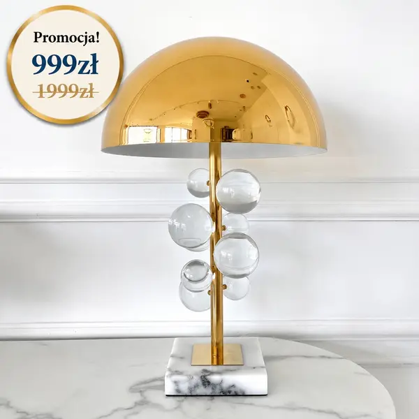 lampa stołowa złota z ozdobnymi kulami w promocji Azurra