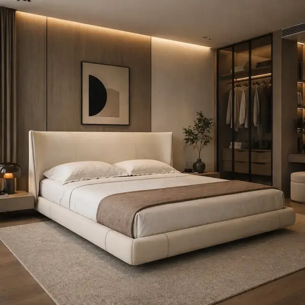 Duże wezgłowie łóżka Elen w designerskiej aranżacji. Projekt Primavera Home.