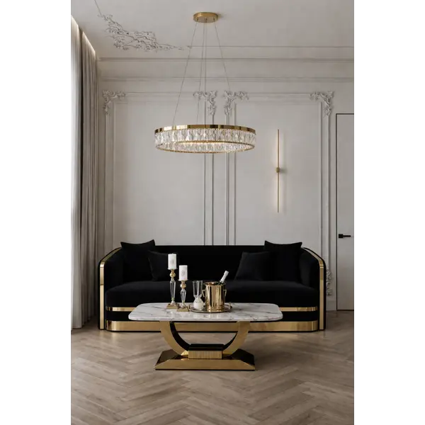 sofa czarno złota 3-osobowa