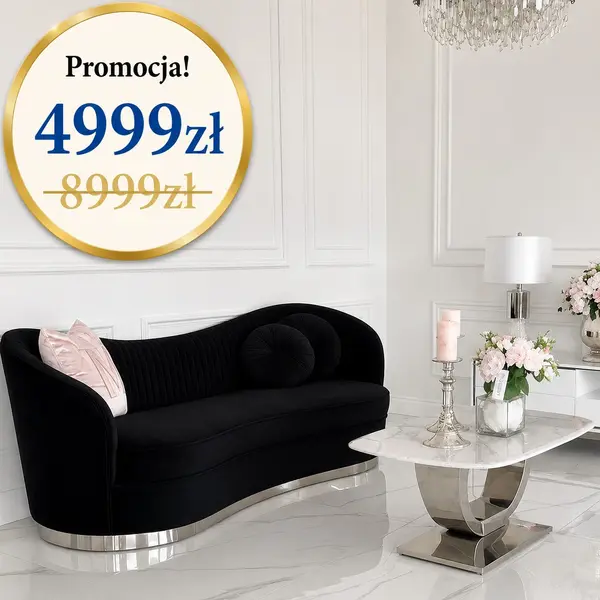 sofa nowoczesna czarna srebrna aksamitna w promocji Donna od Primavera Home
