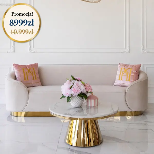 sofa beżowa z elementami złotymi do salonu w promoocji Florence