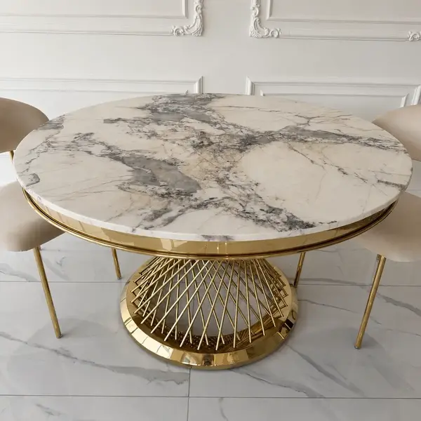 Nowoczesny detal okrągłego stołu Antonio 130 cm, projekt od Primavera Home w Warszawie.