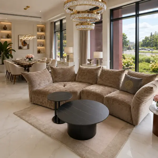 Luksusowy styl stolika kawowego TWEEN GOLD w eleganckim wnętrzu. Primavera Home.