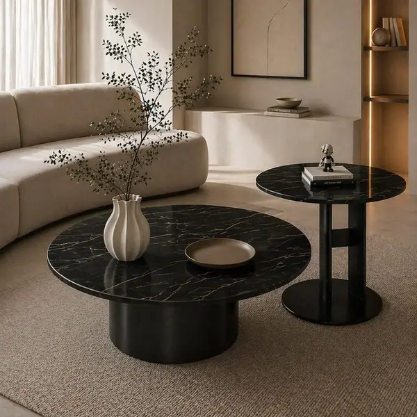 Ekspozycja stolika kawowego TWEEN GOLD w eleganckim wnętrzu. Meble od Primavera Home.