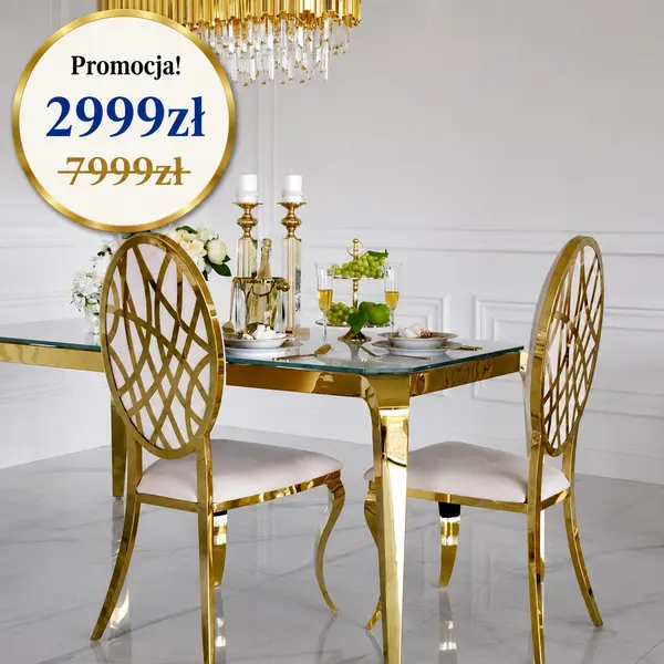 Stół złoty ze szklanym blatem nowoczesny w promocji Elite od Primavera Home