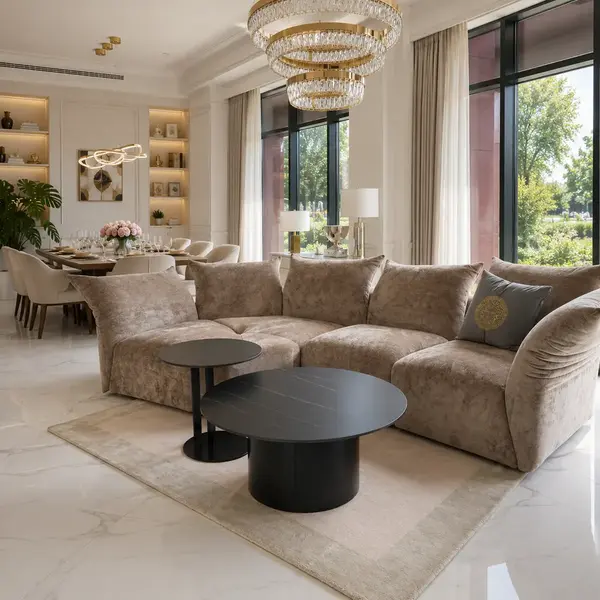Stylowa aranżacja wnętrza z użyciem stolika kawowego TWEEN GOLD od Primavera Home.