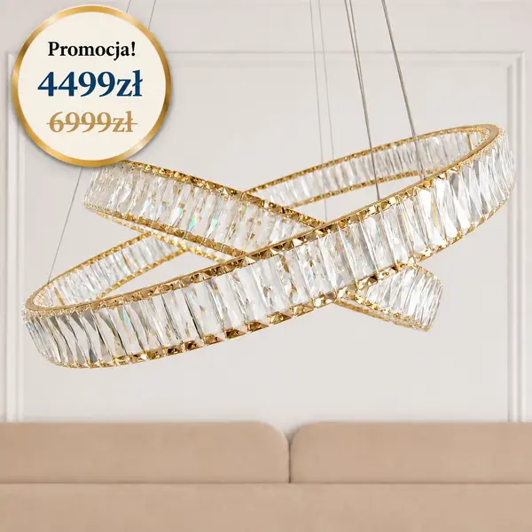 Żyrandol kryształowy złoty 2 okręgi nowoczesny w promocji od Primavera Home