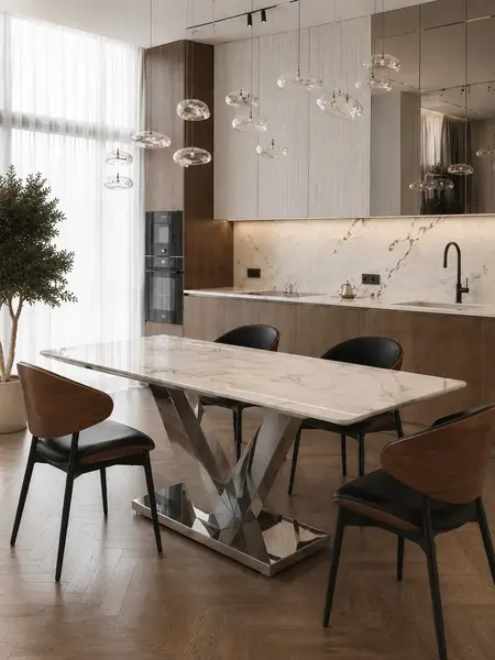 Detal materiału stołu LV COLLECTION Srebrny. Perfekcyjne połączenie estetyki i funkcjonalności. Meble na zamówienie od Primavera Home.