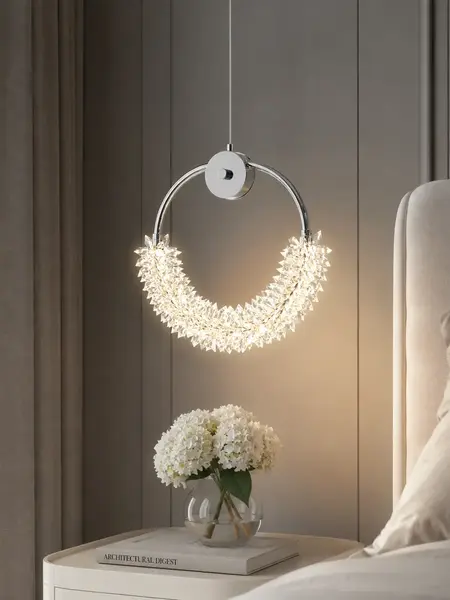 Detal stali nierdzewnej w zwisie MOON Srebrny, podkreślający nowoczesny design. Meble na zamówienie od Primavera Home.