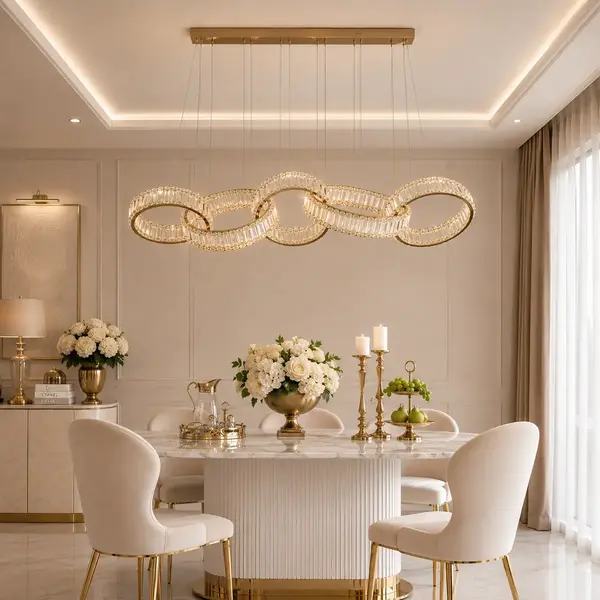 Inspiracje wnętrz z żyrandolem CRYSTAL 5 Złoty jako głównym elementem. Primavera Home.