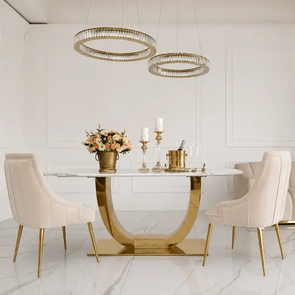 Prezentacja żyrandola Ring Złoty Eclipse w designerskiej aranżacji wnętrza. Primavera Home.