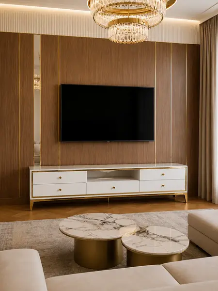 Widok z tyłu komody RTV, ukazujący jej solidną konstrukcję od Primavera Home.