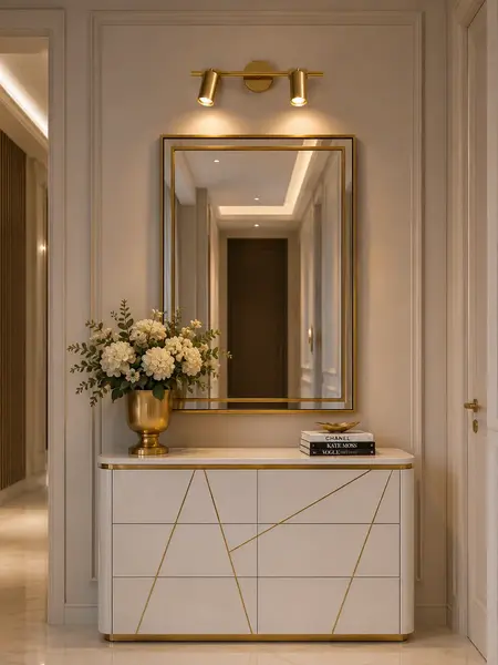 Lampa glamour, złota, sufitowa, designerska, ekskluzywna, dwa punkty świetlne MODERN 2 uchwycona z boku. Detal wykończenia od Primavera Home.