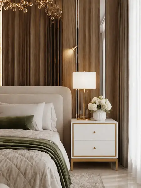 Szafka nocna w jasnym wnętrzu, zachwycająca designem od Primavera Home.