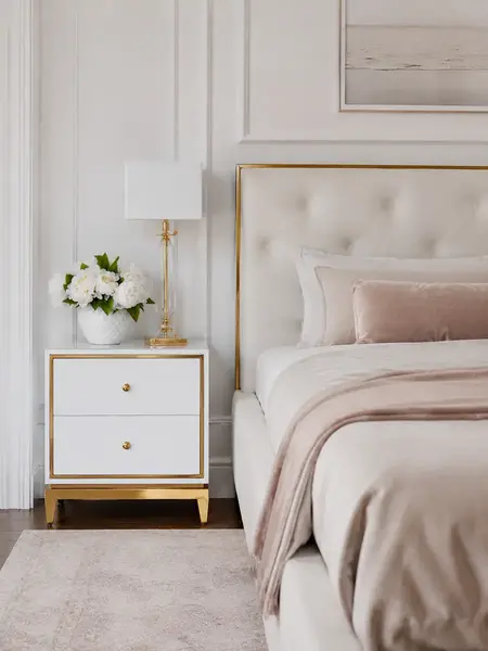 Widok z góry na szafkę nocną, ujawniający jej elegancki kształt od Primavera Home.