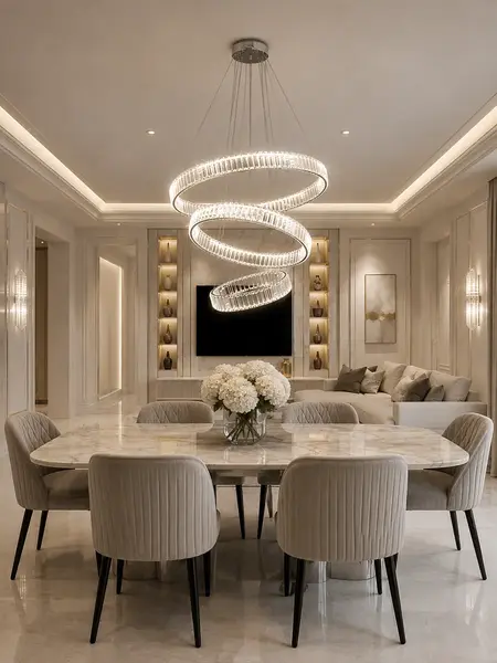Detal wykończenia Żyrandola Kryształowego Eclipse L Ring Srebrny, prezentujący jego elegancję od Primavera Home.