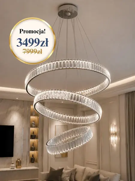 Ekspozycja Żyrandola Kryształowego Eclipse L Ring Srebrny w showroomie, idealnego do nowoczesnego wnętrza od Primavera Home.