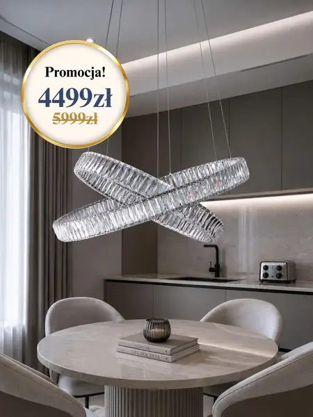 Zbliżenie na detale wykończenia Żyrandola Kryształowego Srebrnego Dwupoziomowego Crystal L. Ekskluzywne meble na zamówienie od Primavera Home.