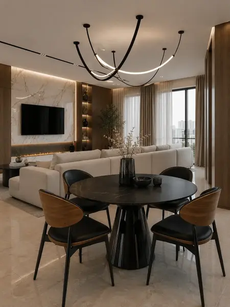 Designerskie Krzesło Wing – Drewno i Czarny Stelaż w aranżacji salonu. Ekspozycja w salonie od Primavera Home.