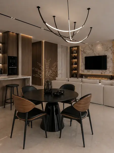 Designerskie Krzesło Wing – Drewno i Czarny Stelaż w jasnym wnętrzu. Meble na zamówienie od Primavera Home.