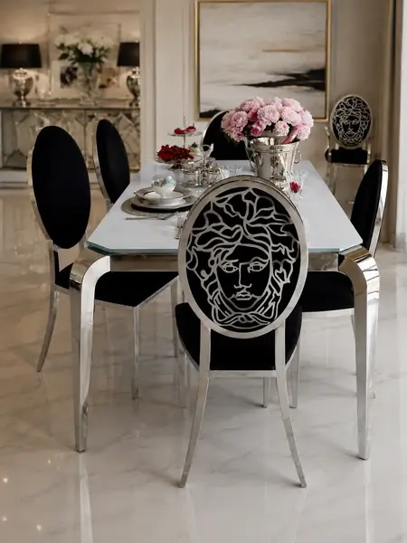Ekskluzywne krzesło w aranżacji nowoczesnego salonu, dodające elegancji całej przestrzeni. Ekspozycja w salonie od Primavera Home.