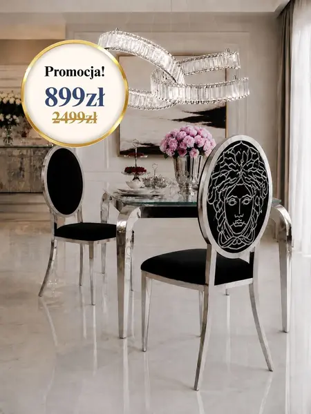 Nowoczesne krzesło glamour w perspektywie bocznej, doskonale komponujące się w eleganckim wnętrzu. Meble na zamówienie od Primavera Home.