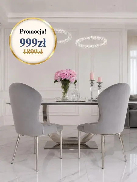 Ekskluzywne krzesło do jadalni glamour w aranżacji nowoczesnego salonu. Meble na zamówienie od Primavera Home.