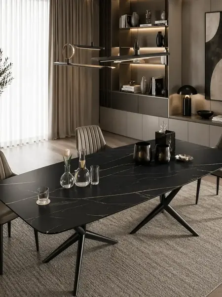 Stół umieszczony na tle eleganckiego salonu, idealnego dla nowoczesnych domów od Primavera Home.