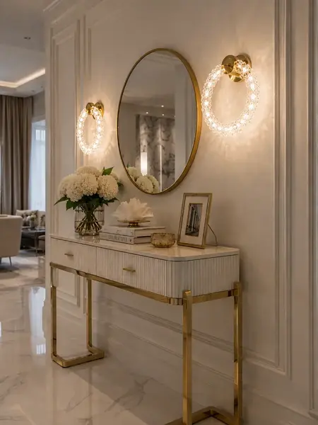Szczegółowy detal wykończenia kinkietu Kryształowy ICE ROUND, podkreślający jego elegancję. Ekspozycja w salonie od Primavera Home.
