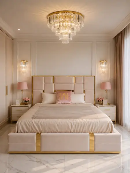 Detal szycia kryształowego żyrandola przysufitowego glamour plafon nowoczesny złoty GLAMOUR, ukazujący precyzję wykończenia. Aranżacja nowoczesnego wnętrza od Primavera Home.
