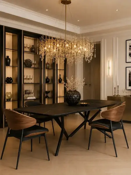 Designerskie Krzesło Wing – Drewno i Czarny Stelaż w zbliżeniu. Aranżacja nowoczesnego wnętrza od Primavera Home.