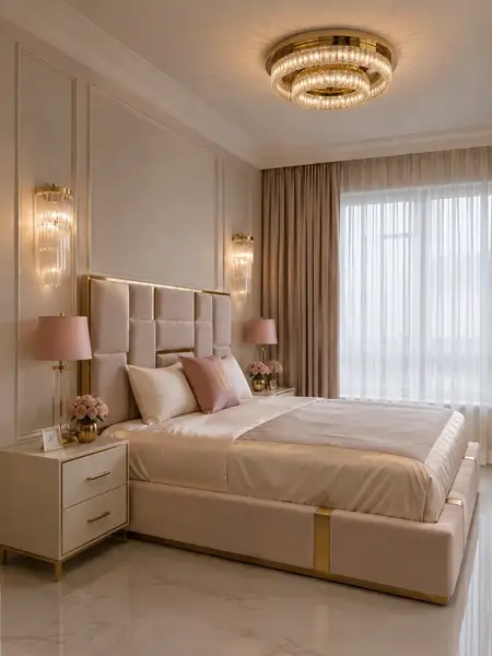 Widok od dołu na zawieszony plafon Kryształowy BELLINI L Złoty. Unikalny design od Primavera Home.