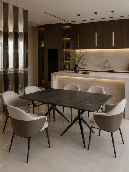 Widok z boku na stół, prezentujący jego elegancki design, dostępny w Primavera Home.