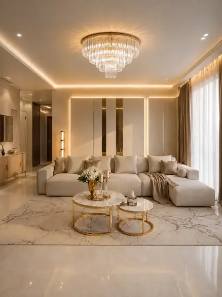 Stolik kawowy okrągły glamour, złoty, biały marmur MARCO GOLD z widokiem na detal wykończenia. Meble na zamówienie od Primavera Home.