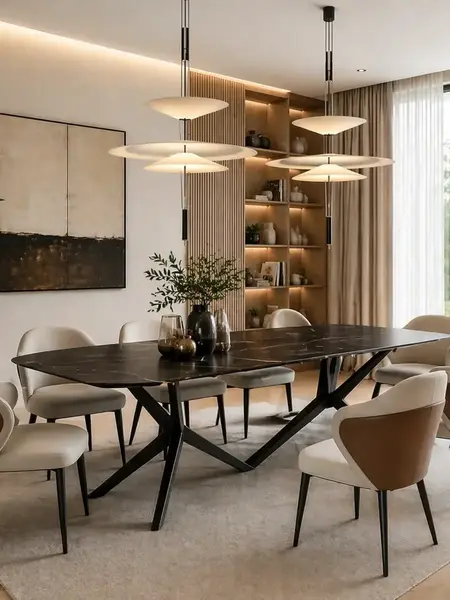 Widok od dołu na stalową podstawę stołu, wytrzymałą i elegancką, od Primavera Home.